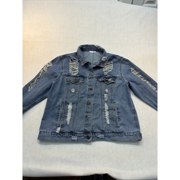 Highway Jeans Jackets & Blazers - Highway Jeans Blue Very‎ Distressed Buttoned Denim Jacket Size XL women